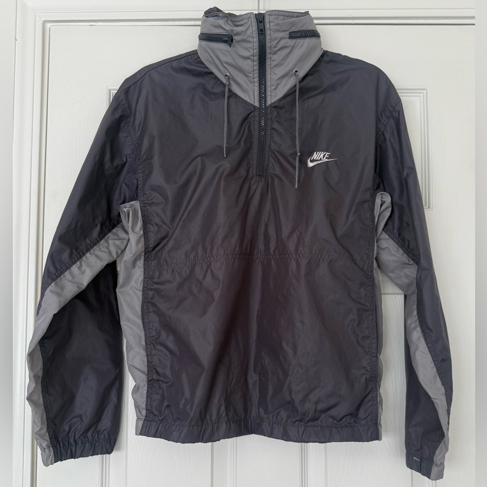 Vintage Men's Nike Blue Tag 1980's Windbreaker Jacket Pullover Grey Size S
